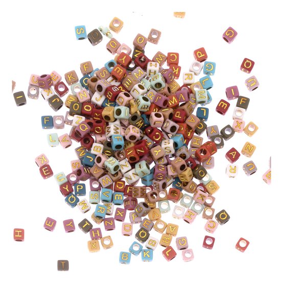 Pastel and Gold Square Alphabet Beads 50g