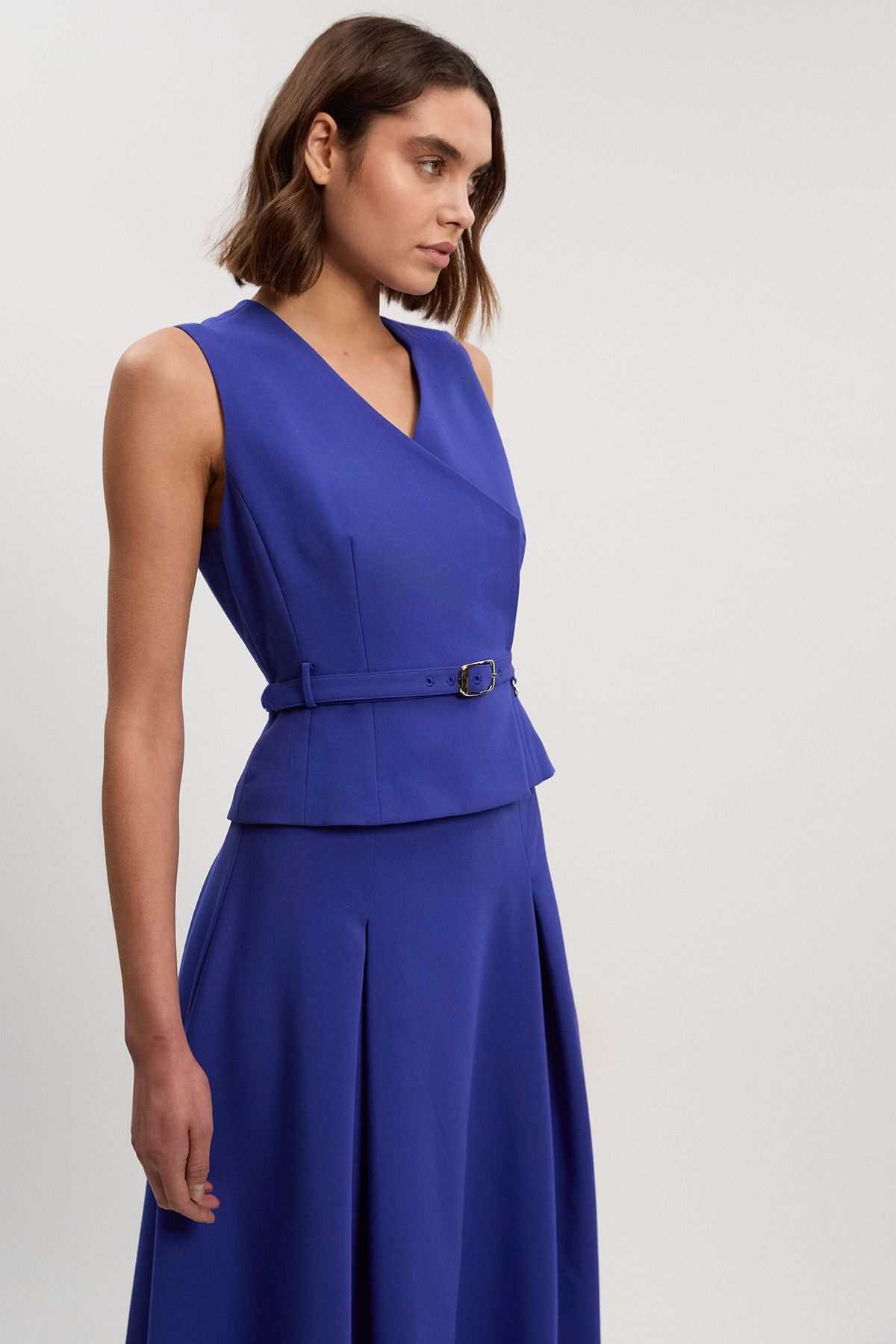 KarenMillen Petite Compact Essential Belted Tailored Full Midi Dress