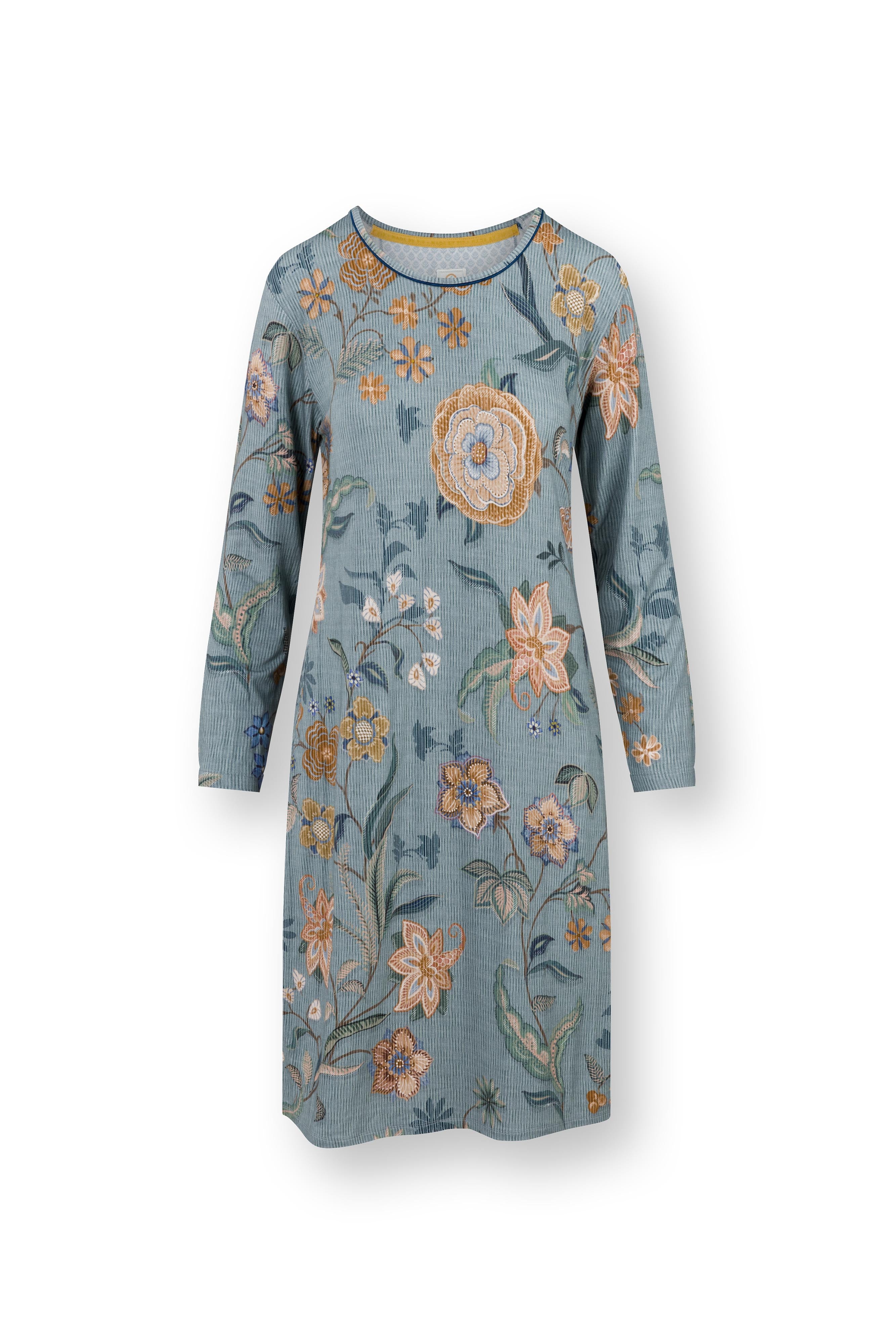 Pip Studio - Destiny Nachthemd Lange Mouw Dames - Safari Bloom - Blauw - XXL