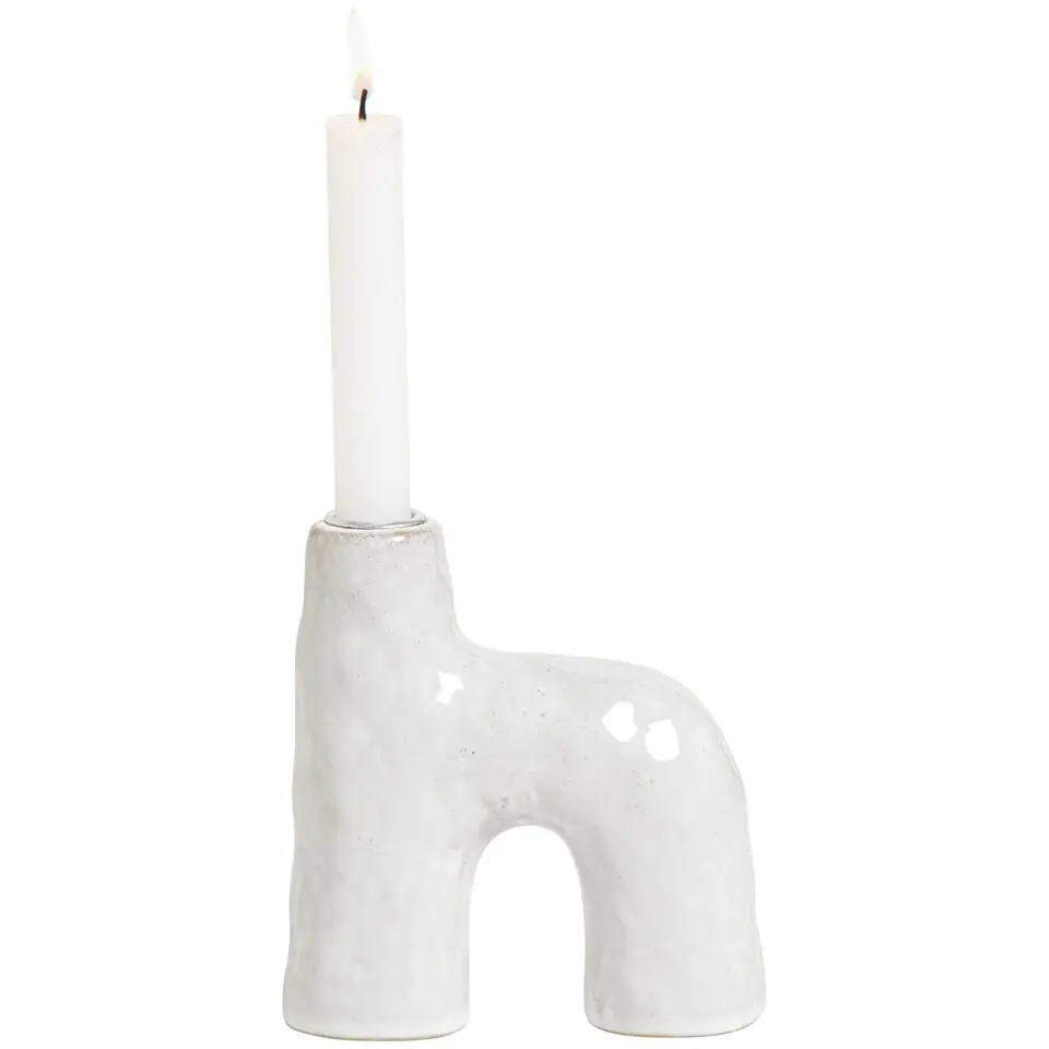 Kandelaar Noor - wit - keramiek - 14x12,5x5 cm