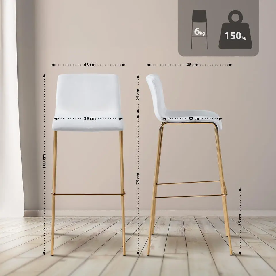 CLP Barkruk Hoover goud Frame - Fluweel - creme