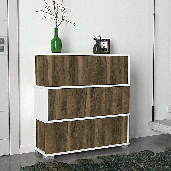 Meuble à chaussures Dgallopp, Meuble à chaussures, Armoire polyvalente, Rangement pour chaussures, 90x30h93 cm, Blanc et Noyer