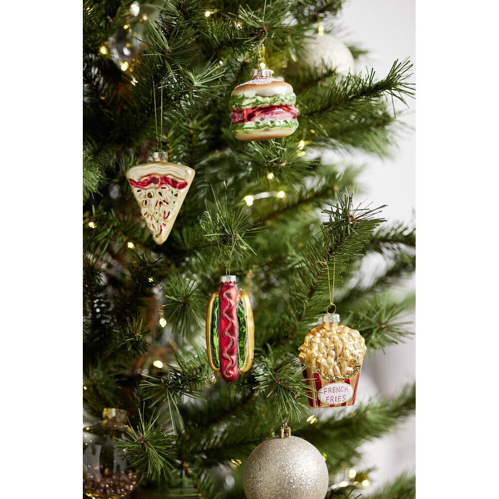 Boule de No&euml;l en verre forme nourriture fast food H7cm (6 modèles)