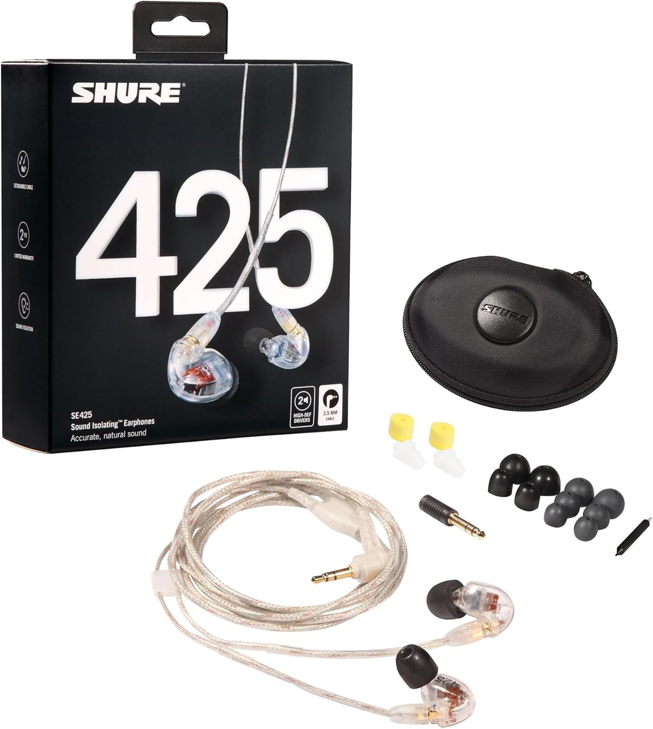 Shure SE425 PRO Wired Earbuds - Professional Sound Isolating Earphones with Detailed Sound  Dual-Driver Hybrid  Secure in-Ear Fit  Detachable Cable  Durable Quality  Clear