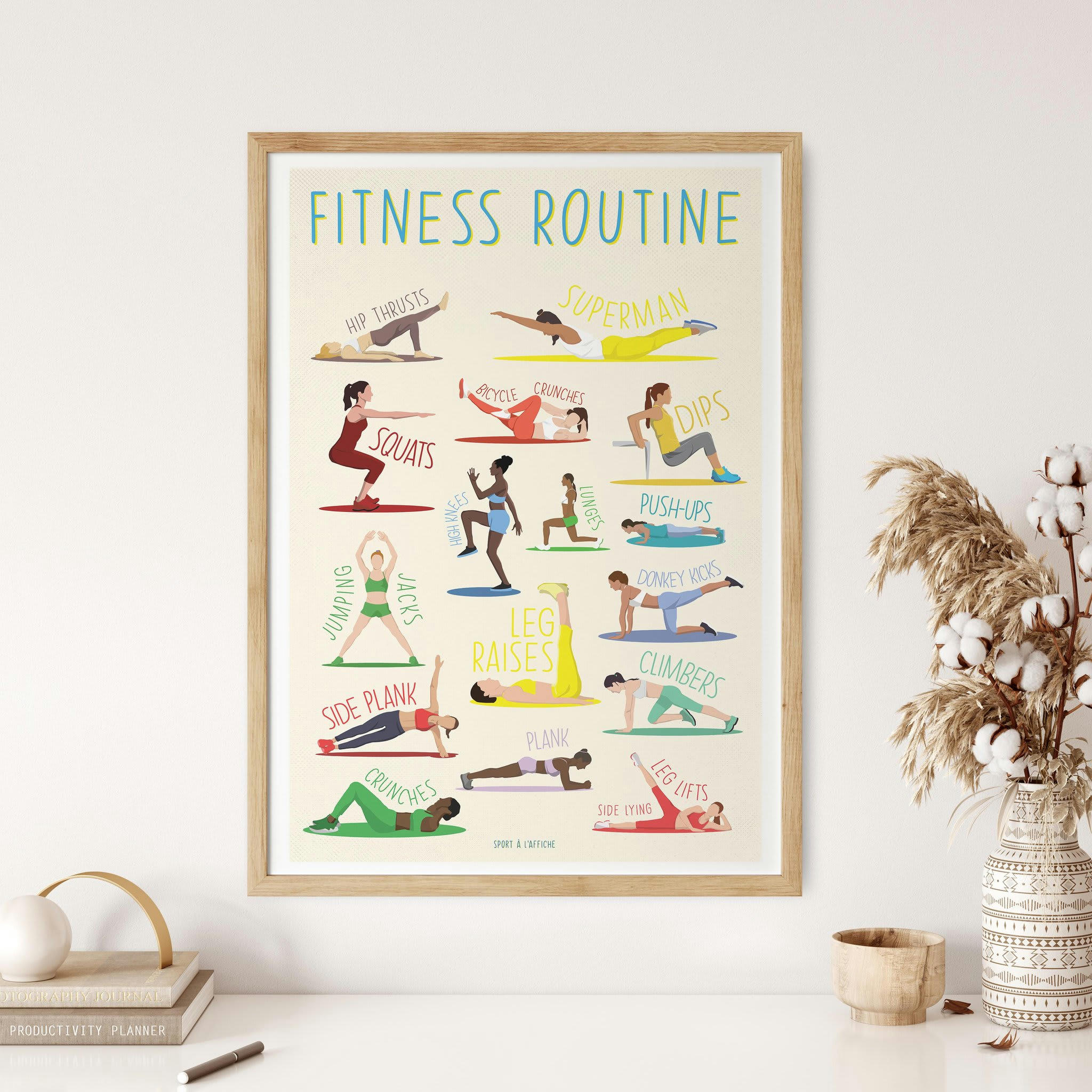 FÊTE DES MÈRES - Affiche Fitness - Exercices Routine Fitness - 40 x 60 cm