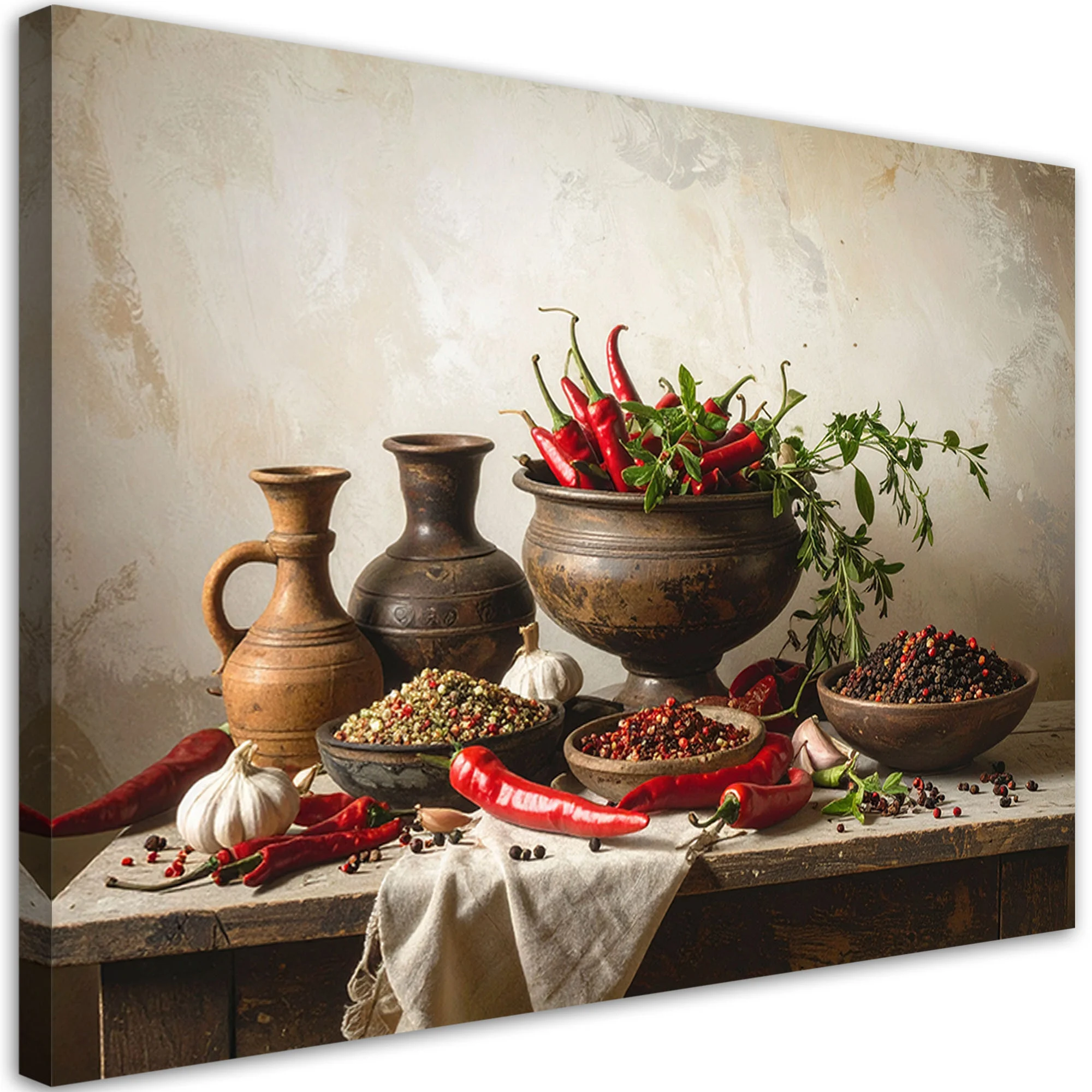 Obraz do kuchni jadalni restauracji, Papryczki chili przyprawy dzban 30x20