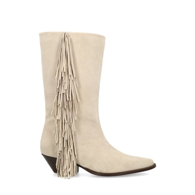 Beige suède cowboylaarzen met franjes