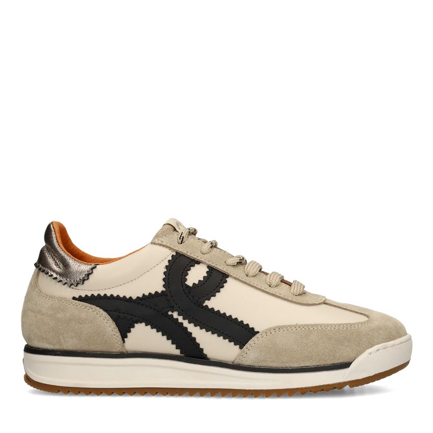 Manfield Beige suède sneakers met leren details