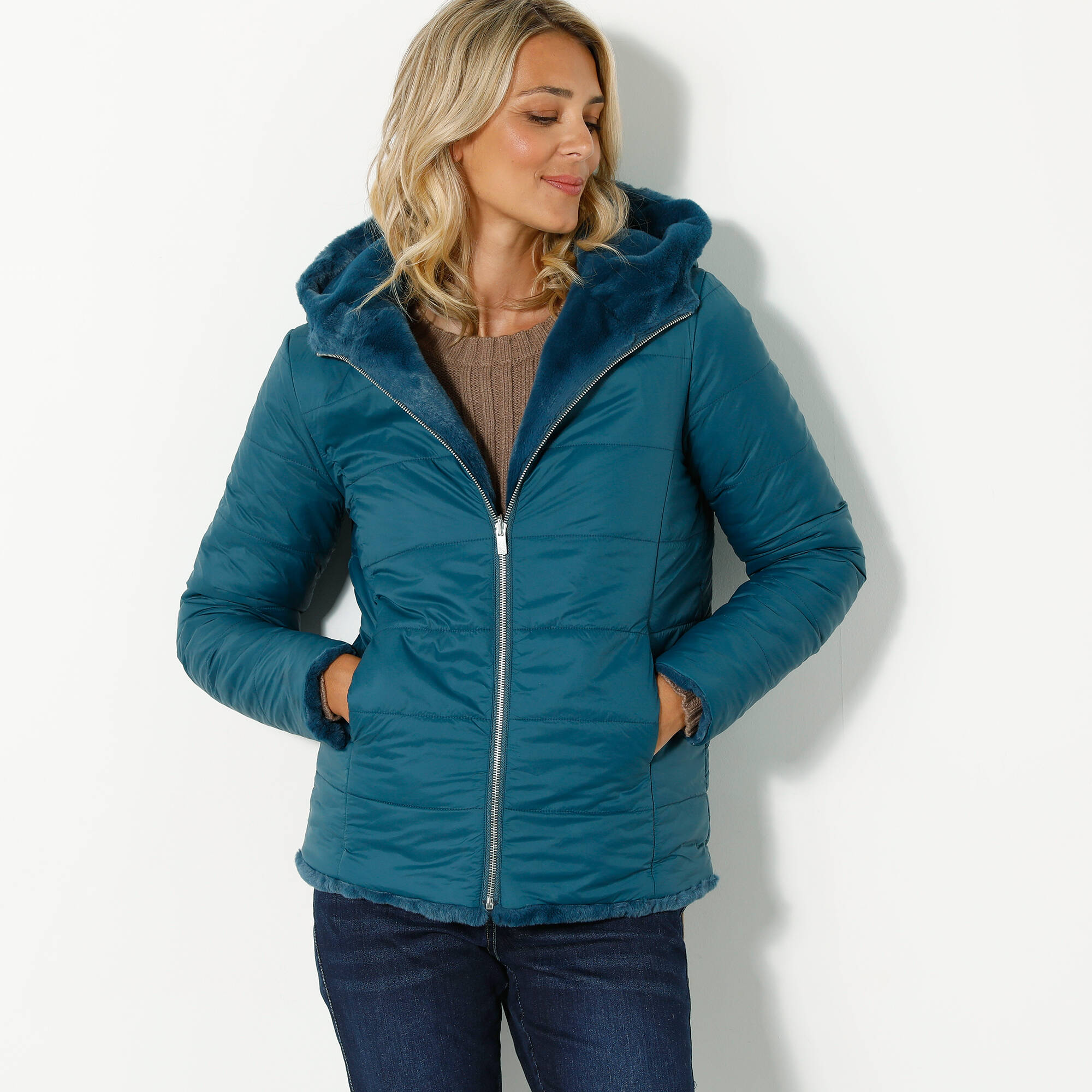 Veste fausse fourrure réversible en doudoune