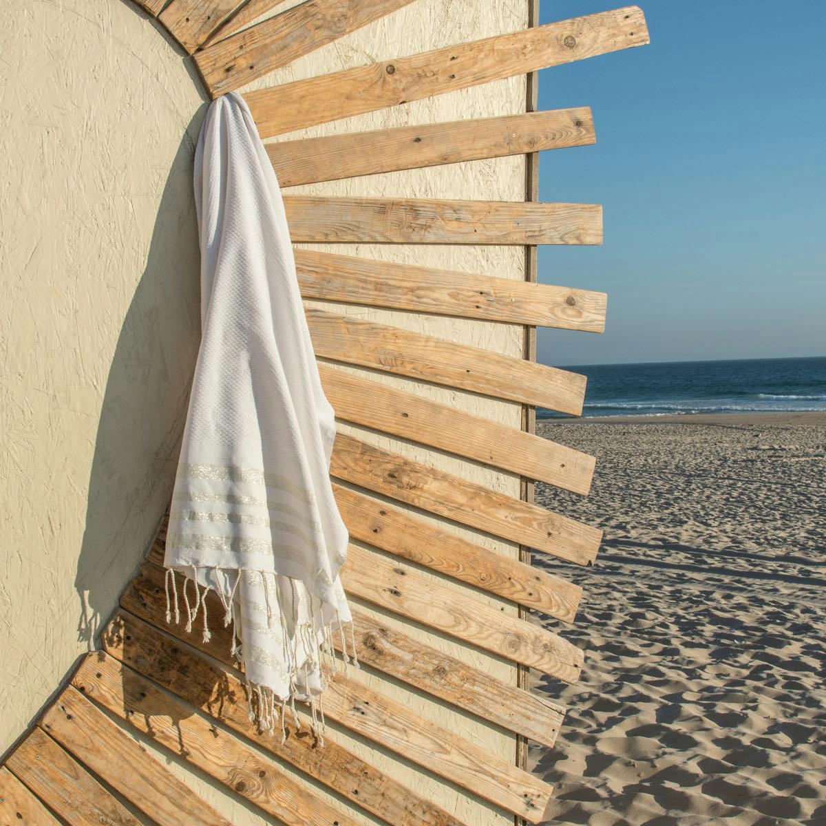 HAMPTONS - Fouta lurex coton  100x200 blanc / argent