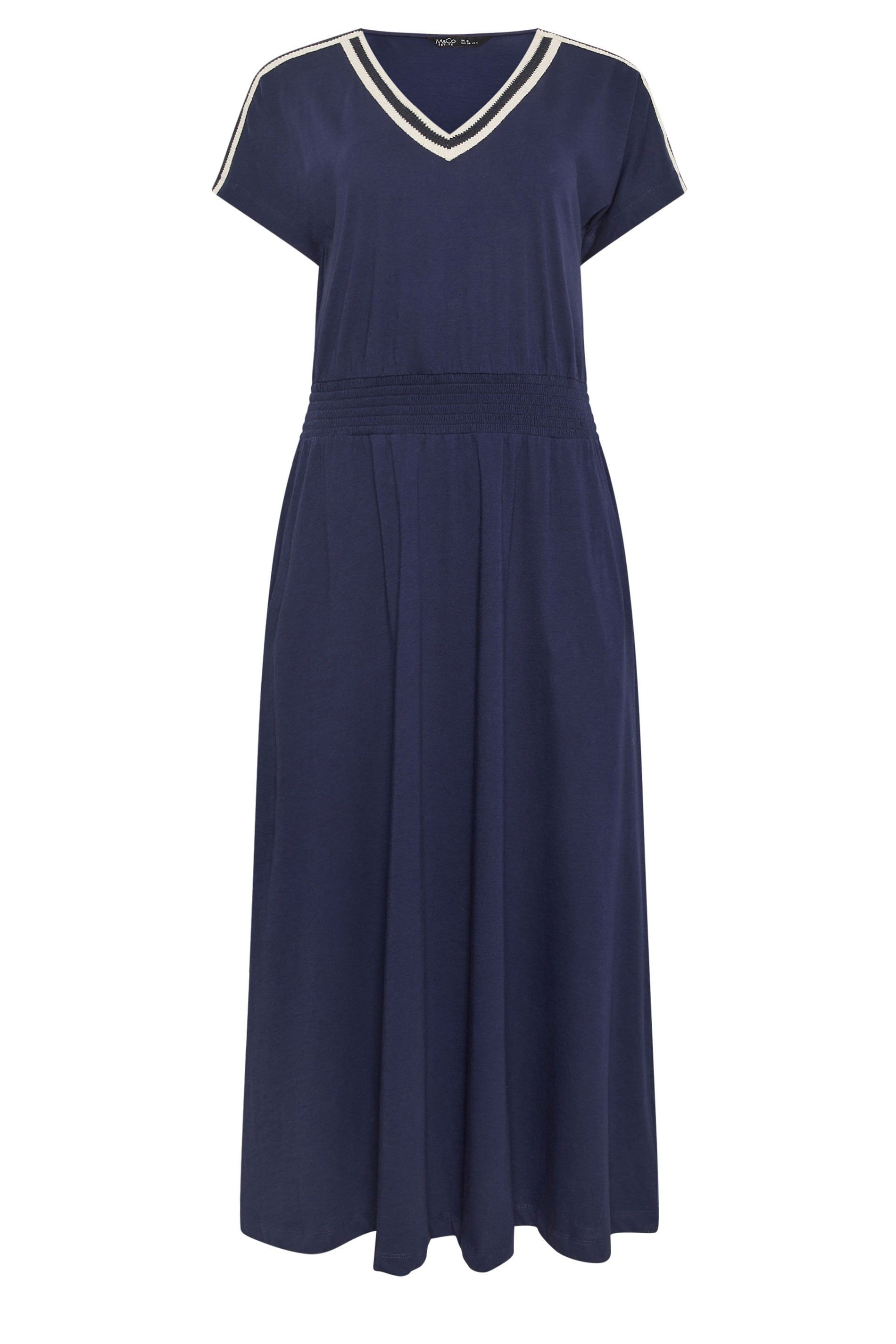 M&Co Petite Trim Detail Cotton Maxi Dress