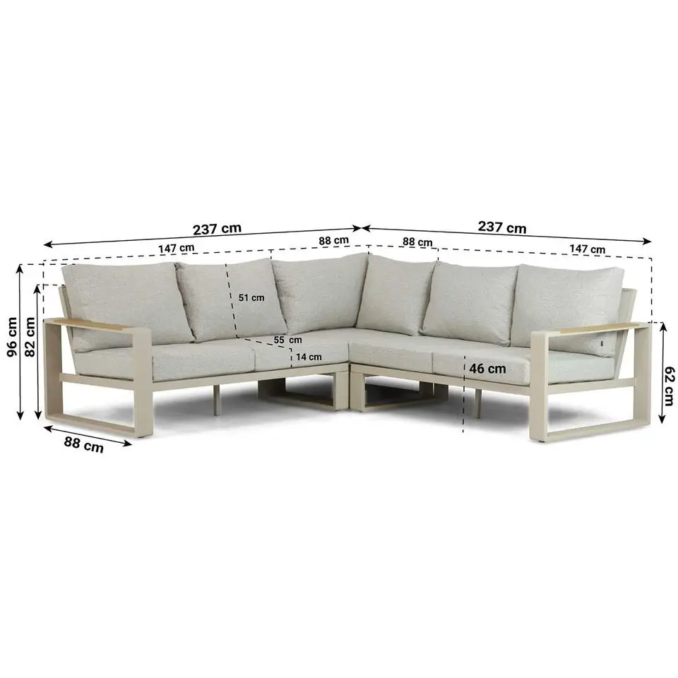 Hoek loungeset 5 personen Aluminium/Polywood (teakfinish) Taupe Lifestyle