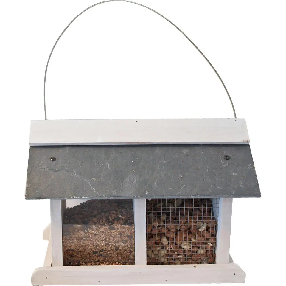 Boon Vogelhuisje-voederhuisje - hout-leisteen - wit - met twee vakken - 31 cm