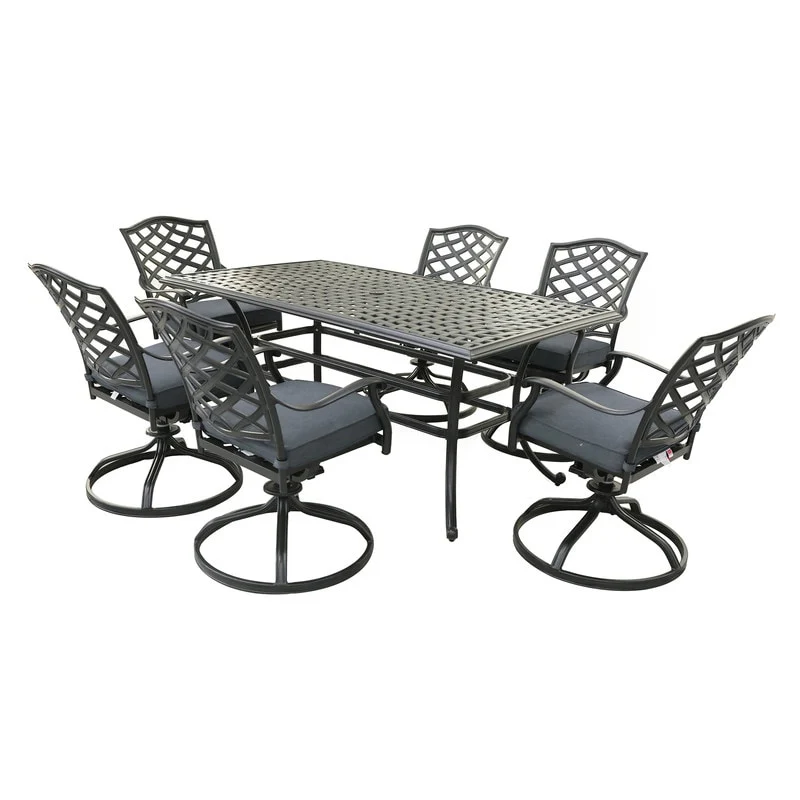 Aluminum 7-Piece Rectangular Dining Set With 6 Swivel Rockers