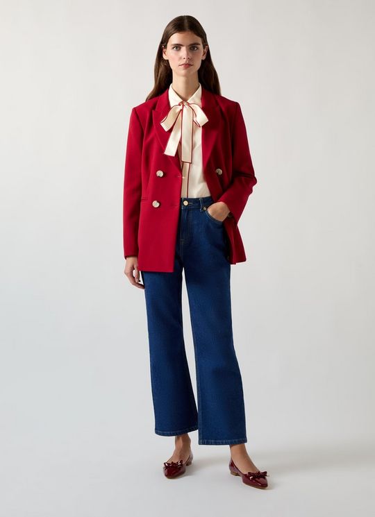 Elisa Cream & Ivory Viscose Crepe Blouse With Satin Stitch Edge