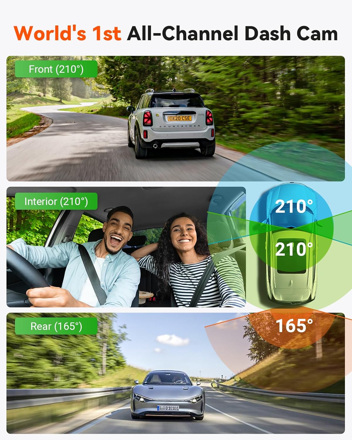 Vantrue E360 Plus All Channel Dash Cam  585°  Dual STARVIS 2  Fisheye Front + Fisheye Inside + Rear Dash Camera  Dual IR Night Vision  GPS  WiFi  Touchscreen  Parking Mode  Voice Control  Support 1TB