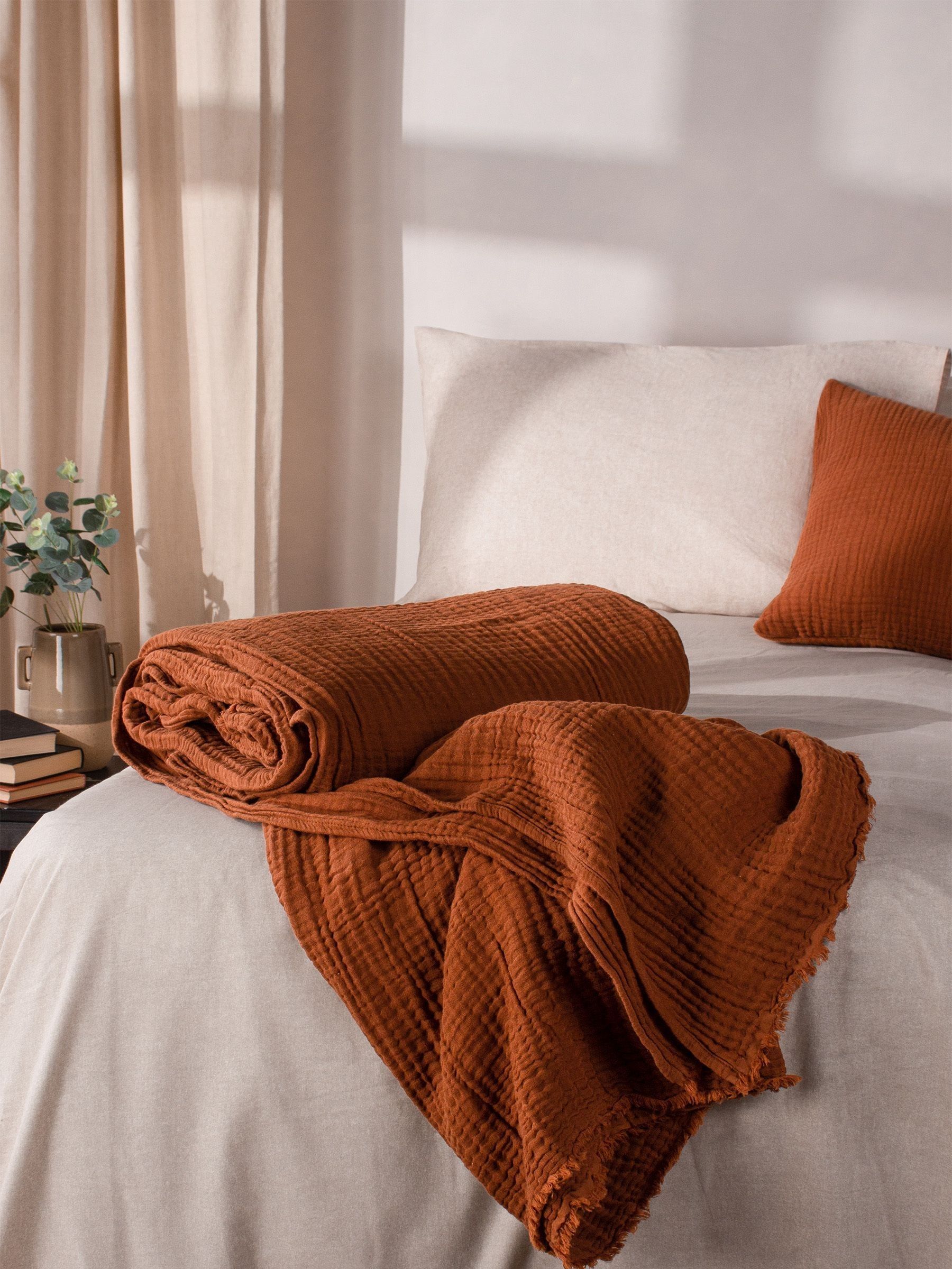 Yard Pecan Brown Lark Muslin Crinkle 100% Cotton Throw