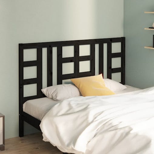 NNEVL Bed Headboard Black 141x4x100 cm Solid Wood Pine