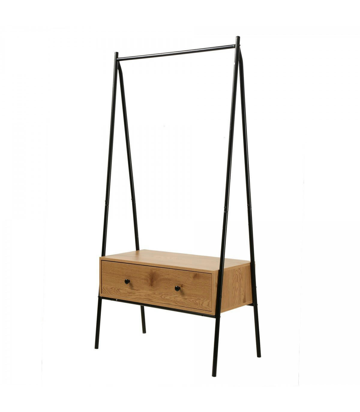 JILL - Penderie en métal Noir avec 1 Tiroir décor Chêne Jill - H170cm