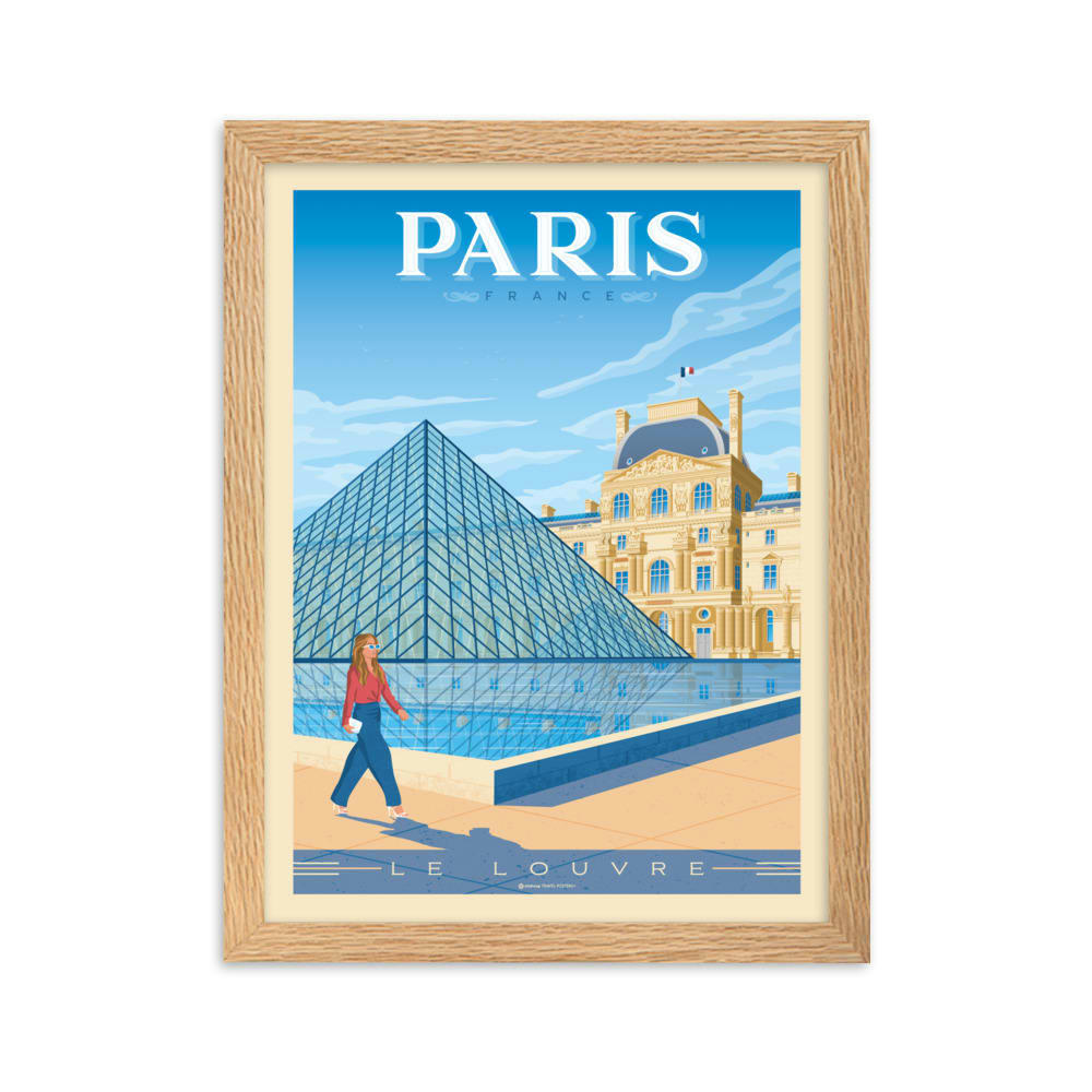 - Affiche Paris France - Musée du Louvre avec Cadre (Bois) 21x29,7 cm