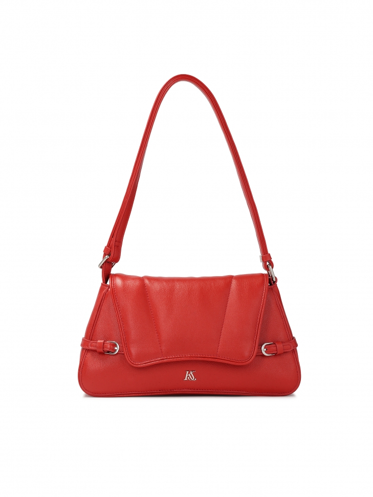 Red handbag with a unique shape