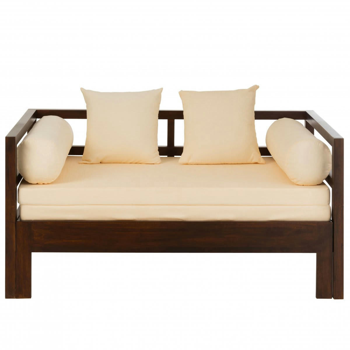 CANCUN - Canapé convertible en bois avec coussins beiges