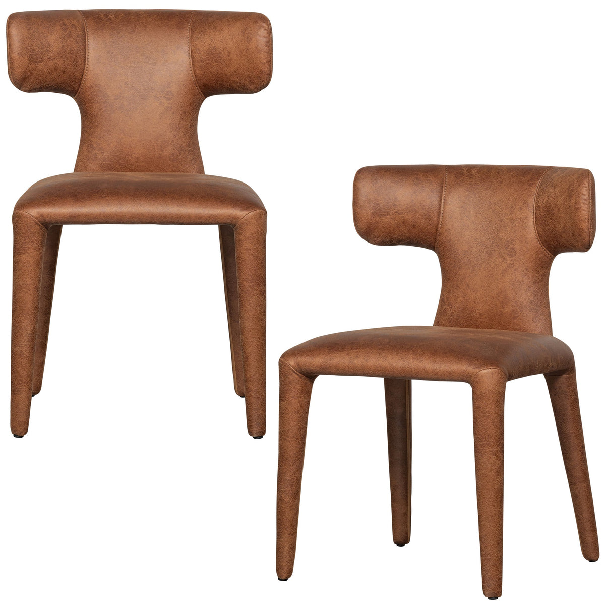 WOOOD eetkamerstoelen Permit - Leerlook - Cognac - Set van 2