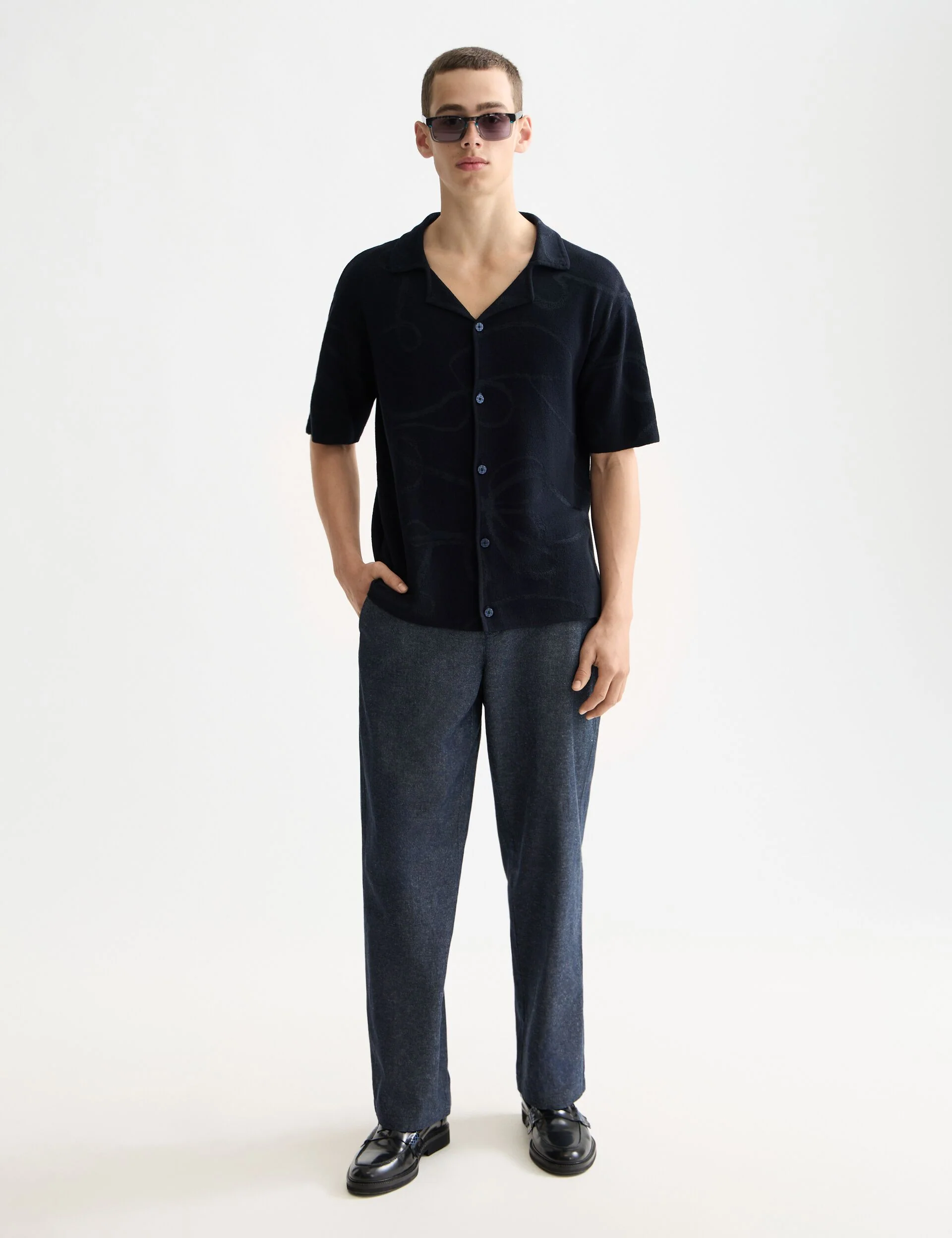 Jacquard knitted short sleeve shirt