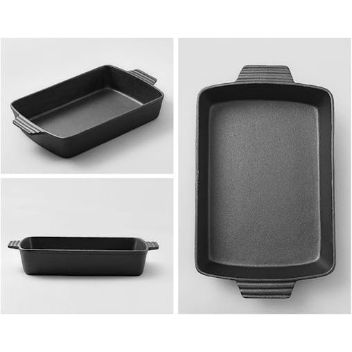 SOGA 38cm Cast Iron Rectangle Bread Cake Baking Dish Lasagna Roasting Pan