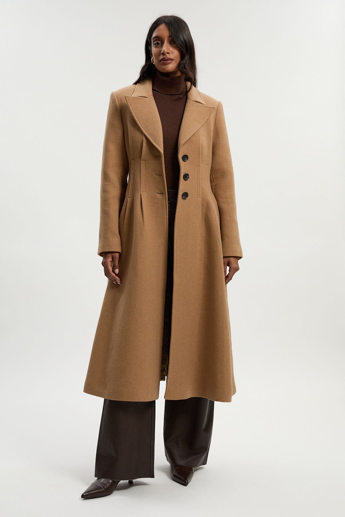 KarenMillen Wool Corset Detail Full Skirted Tailored Maxi Coat