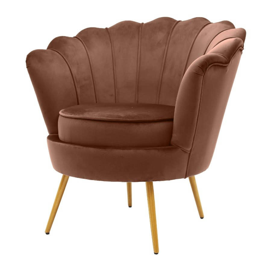 VELVET - Fauteuil design en velours marron et pieds dorés