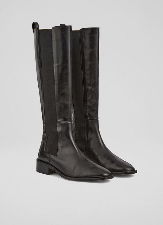 Zara Black Leather Knee Boots