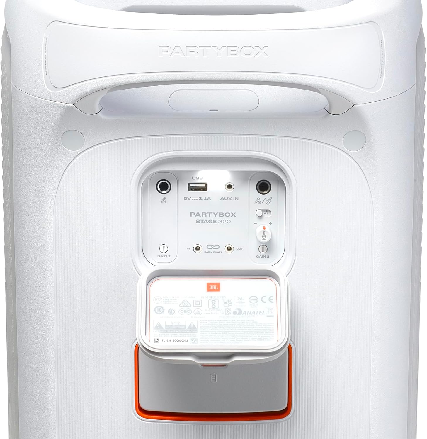 JBL PartyBox Stage 320 - Portable Party Speaker with Telescopic Handle & Wide  Sturdy Wheels  Powerful JBL Pro Sound  Futuristic lightshow  Up to 18 Hours of Play time  Splash Proof (White)