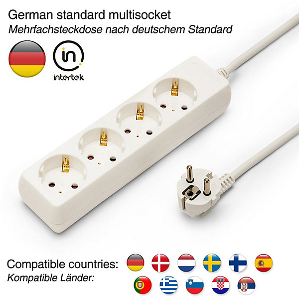 Bloc multiprise Schuko standard 4x16A, câble de 1m de long, H05VV-F3G1.0MM2, CE