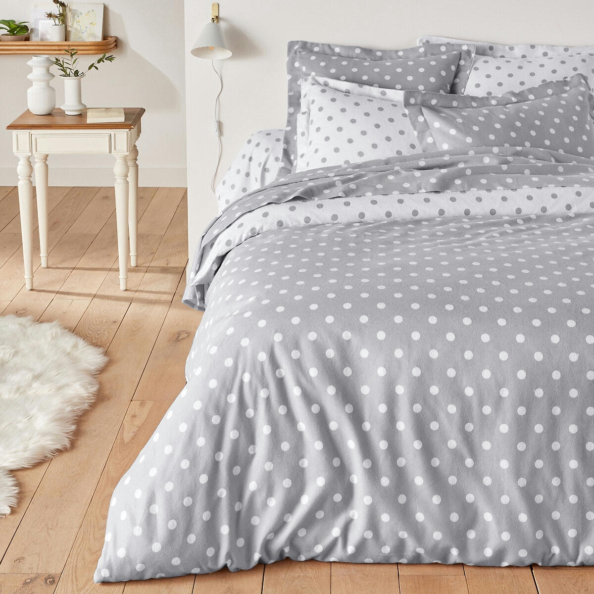 Drap housse flanelle imprimé pois, Clarisse