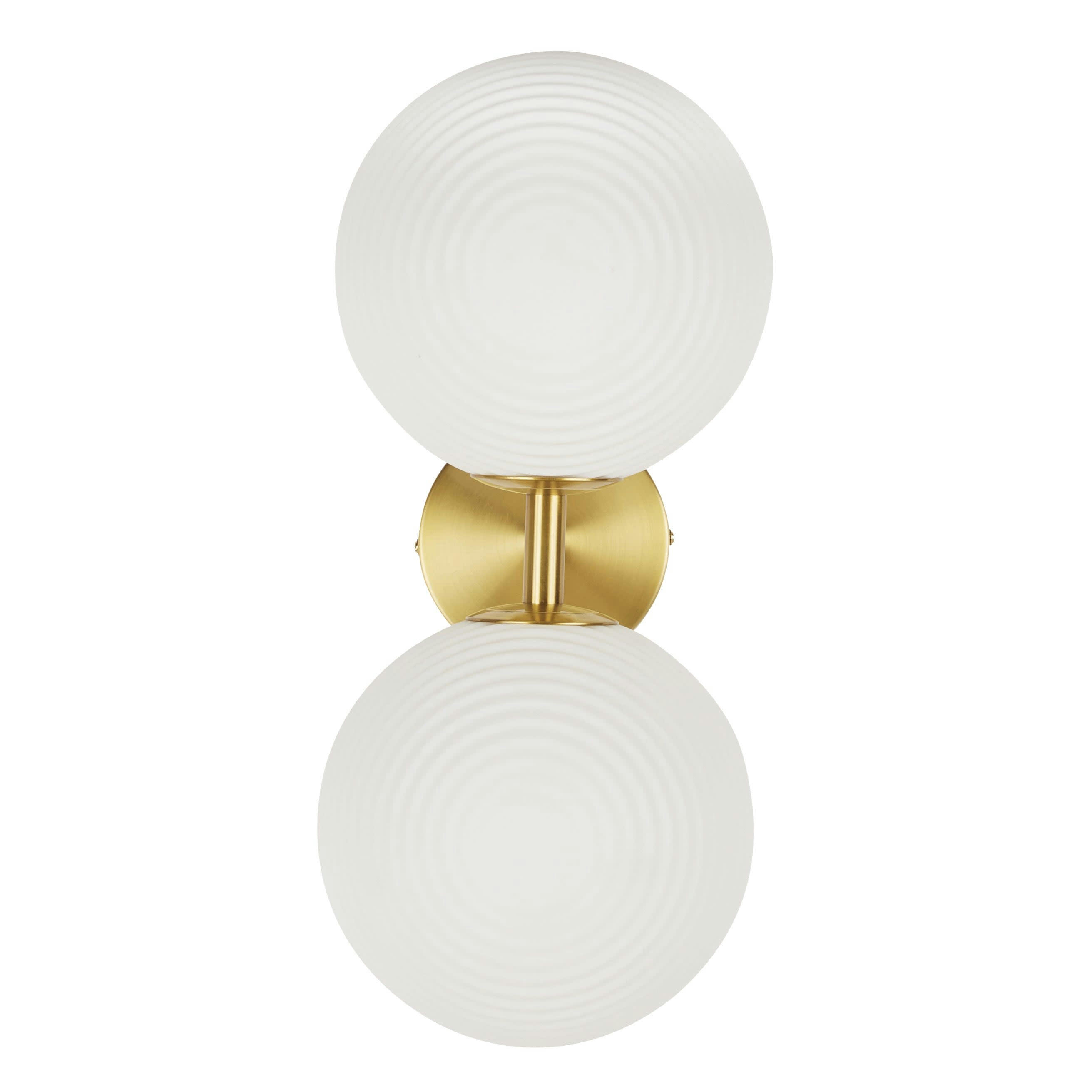 RAVI - Applique murale 2 globes en verre strié opalin