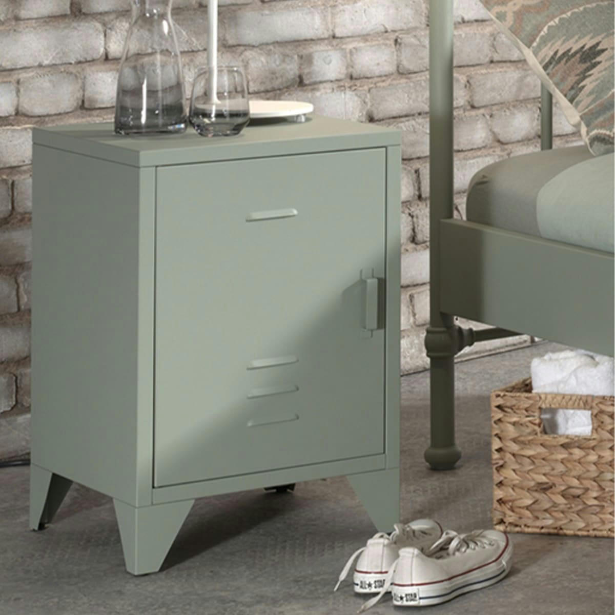 BRONXX - Table de chevet 1 porte vert olive