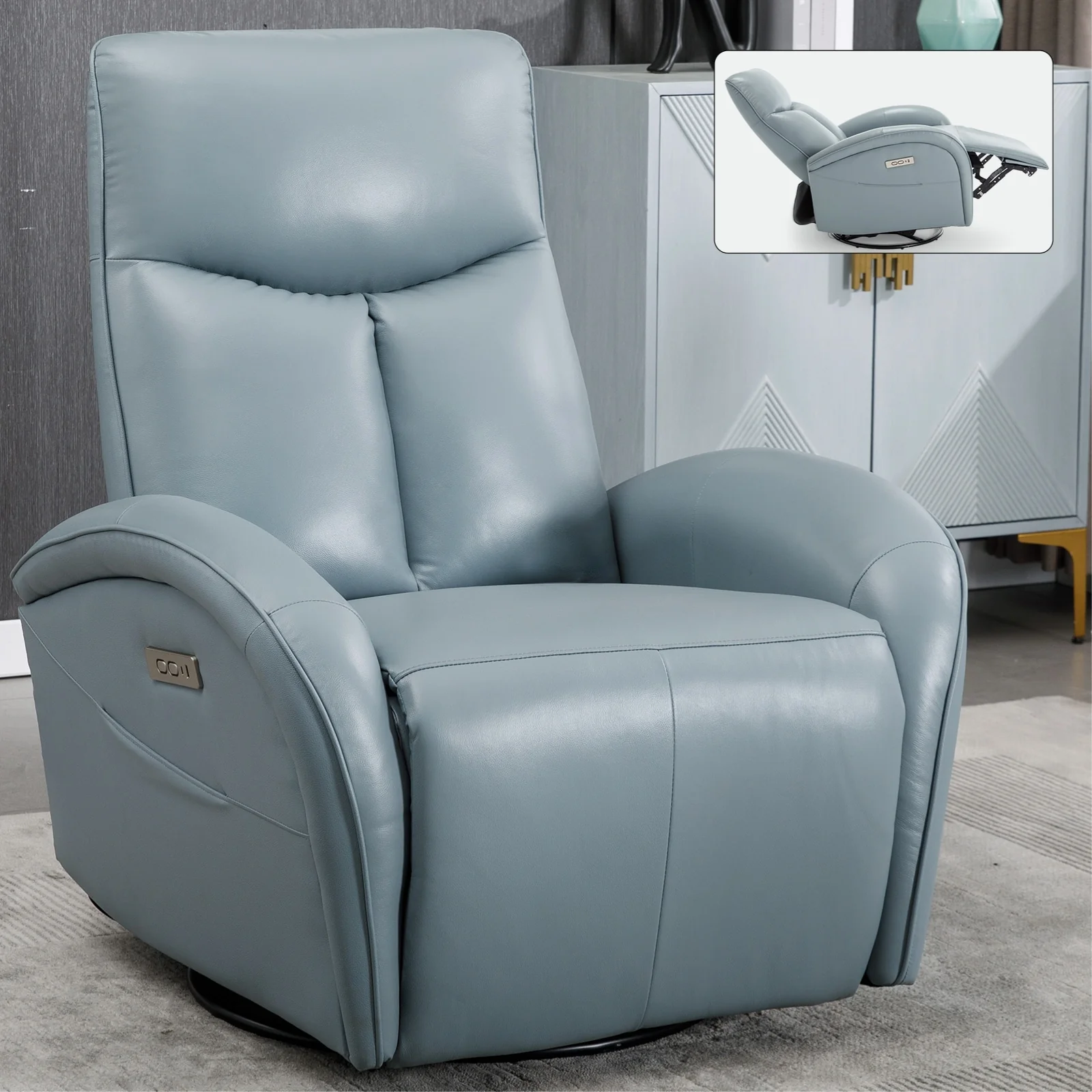 Power Swivel Rocker Recliner with 270° Rotation, Ergonomic Lumbar Support, USB & Type-C Charging Ports