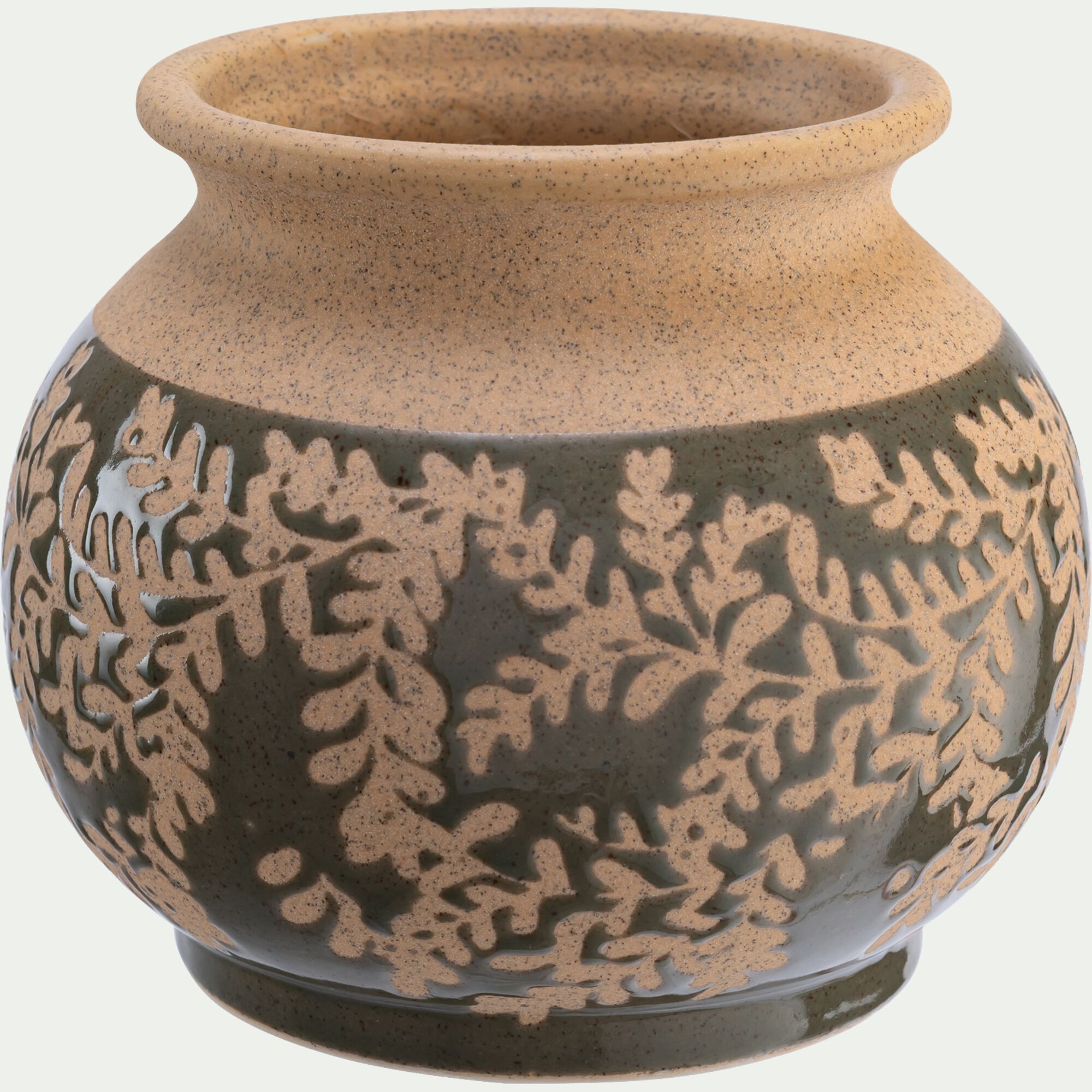 BAGARD - Vase boule en grès motif végétal H12,6cm - beige