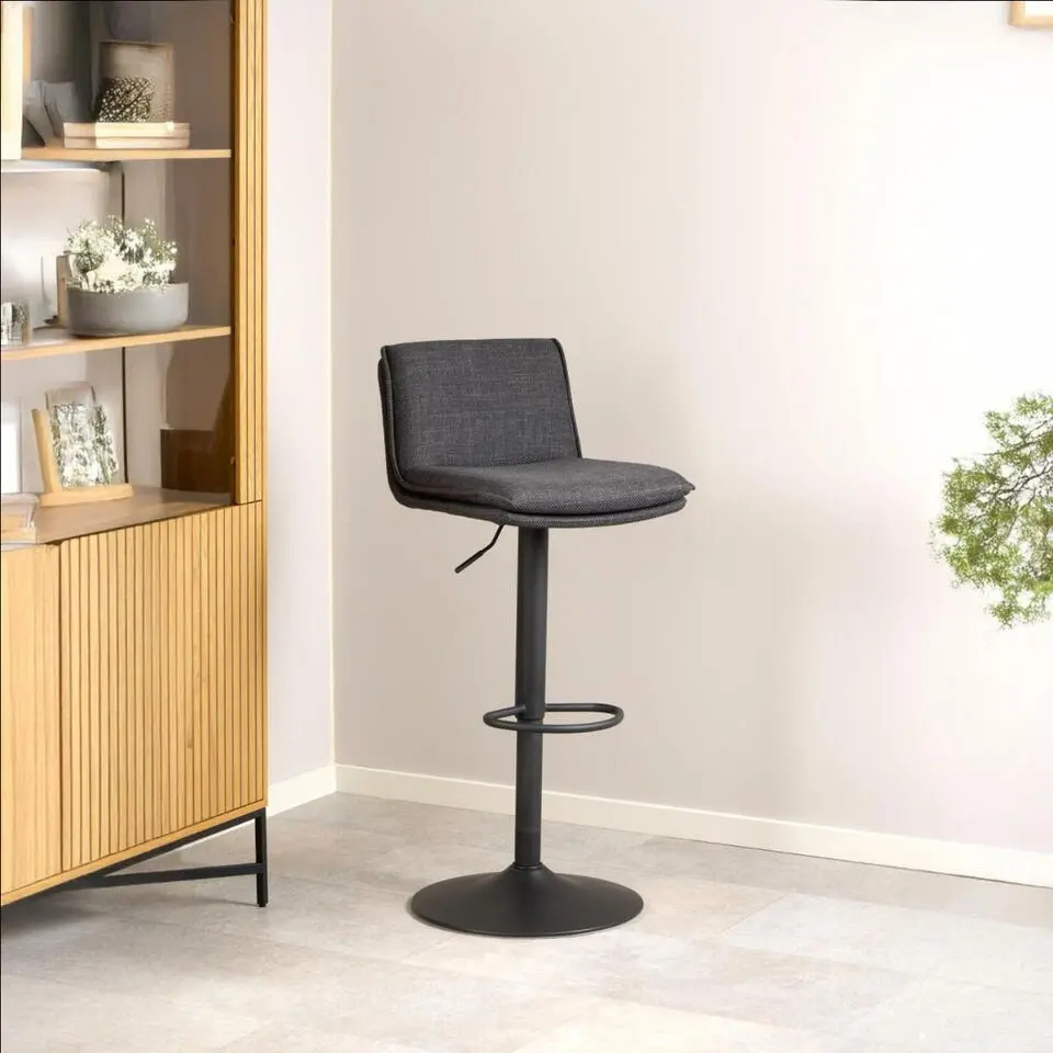 Barkruk Donkergrijs Stof - Zithoogte 68-89cm - Tregoss - Set van 2