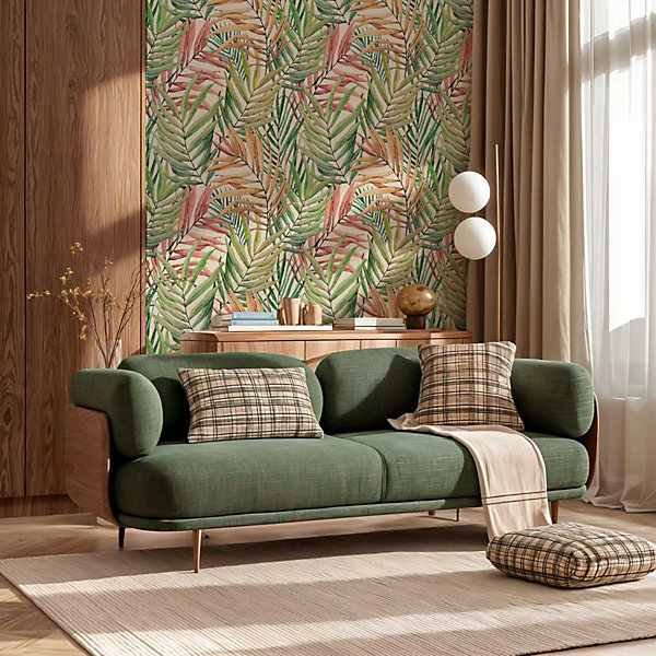 Papier peint avec grandes feuilles tropicales brun doré - 170x260 cm (l x h)