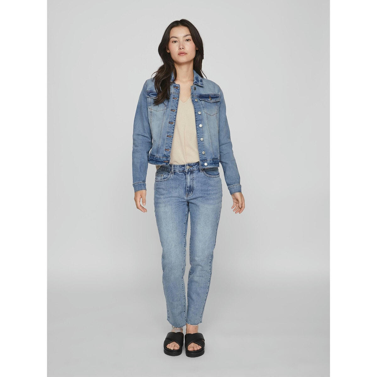 Veste en jean courte, coupe droite