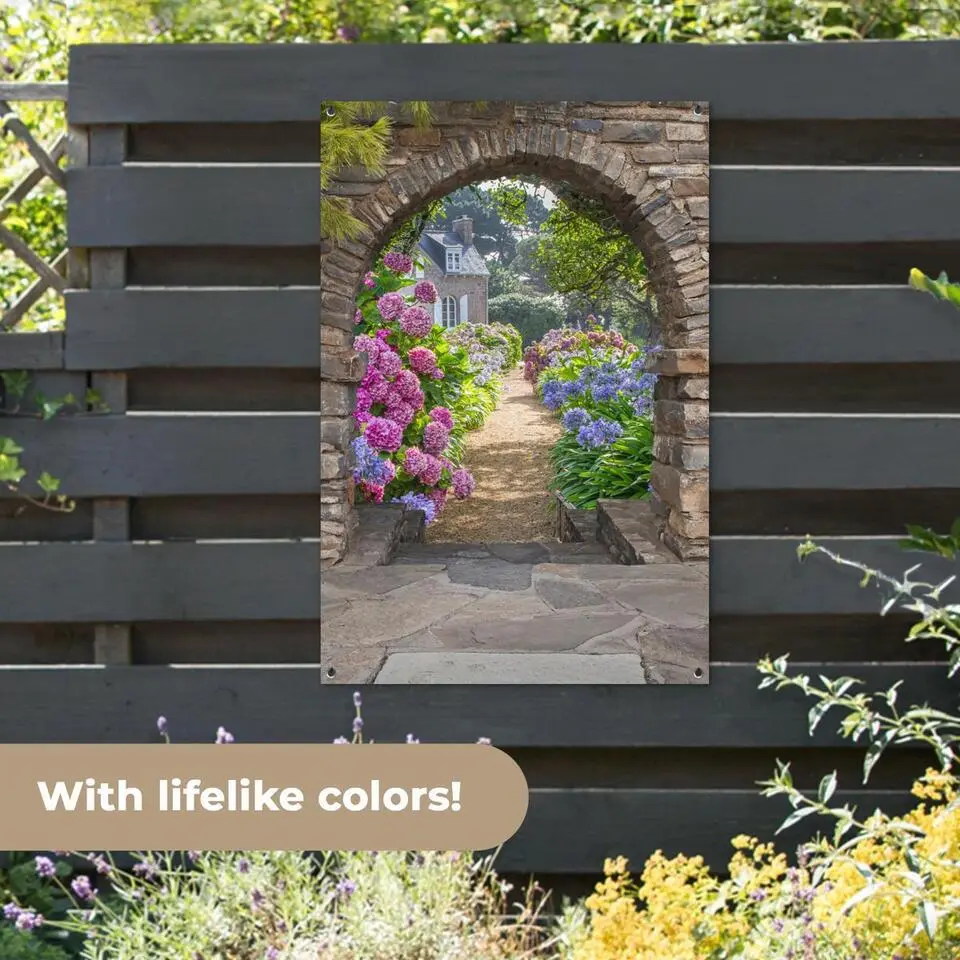 MuchoWow Tuinposter 80x120cm Bloemen Doorkijk Hortensia Zomer