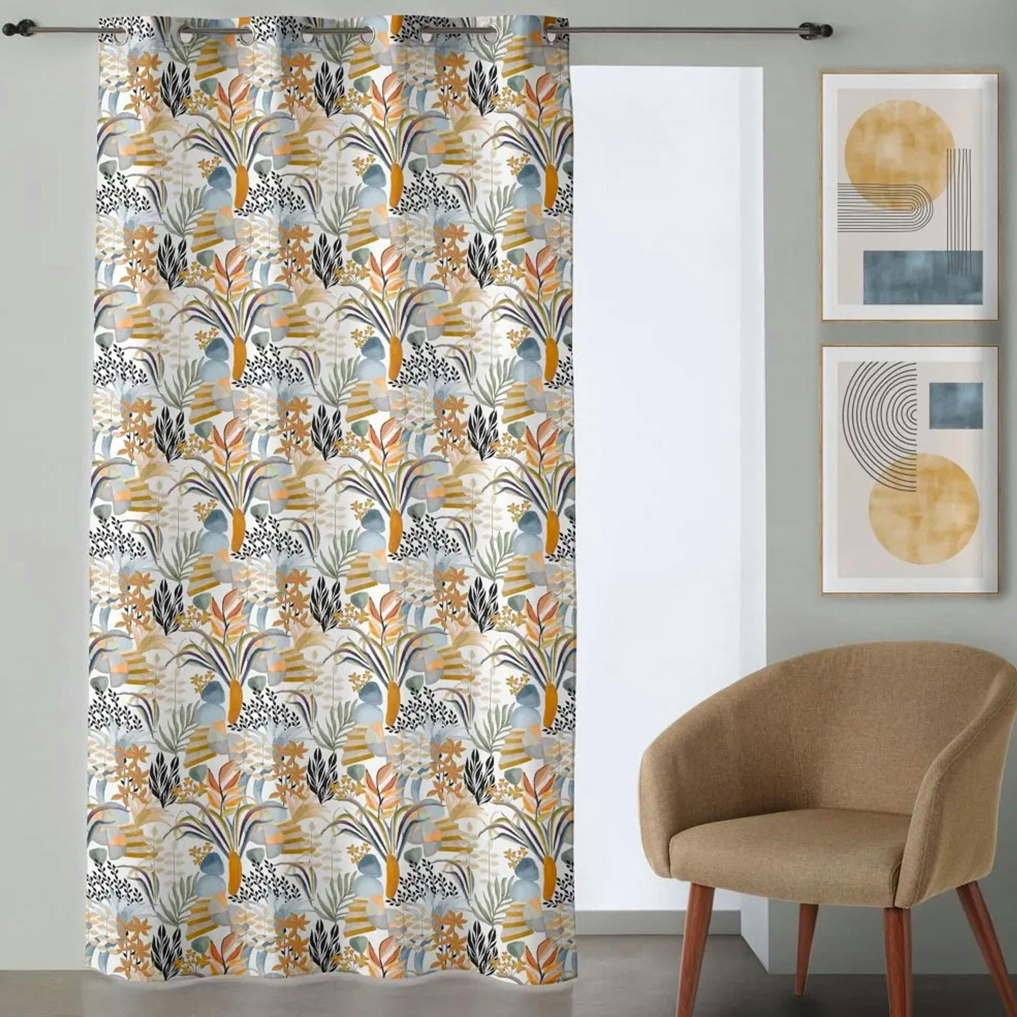 - Rideau à oeillets fleuri à l'unité 140x260cm