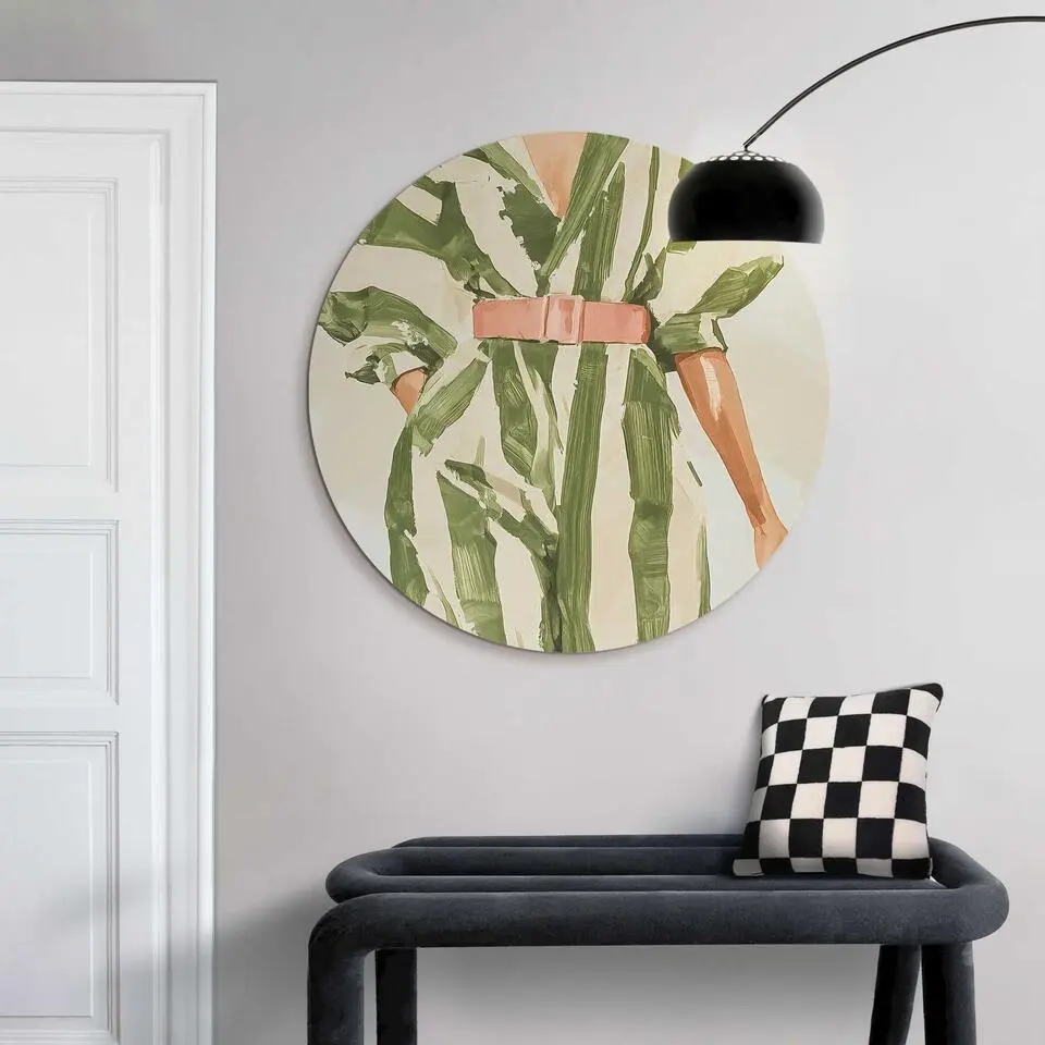 Glasschilderij Outfit groene strepen - &Oslash; 70 - Groen