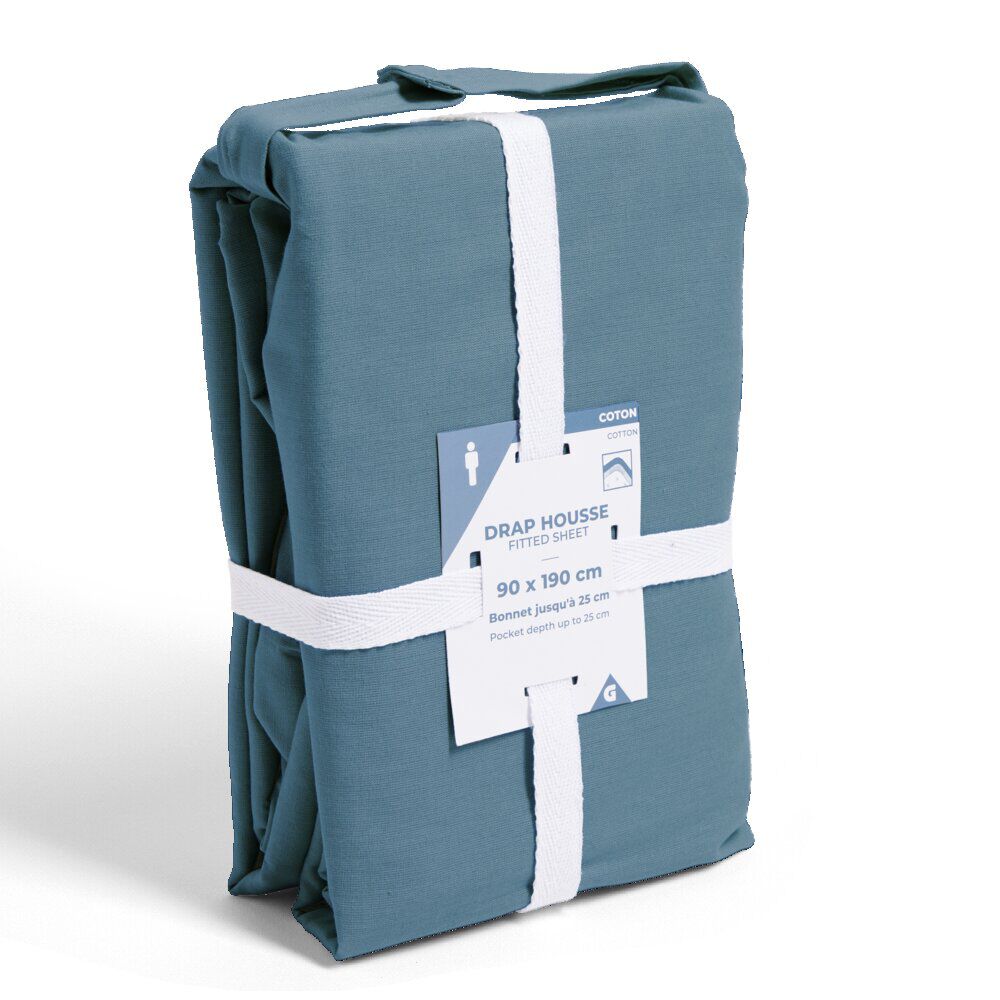 Drap housse 90x190cm 100% coton bleu marine