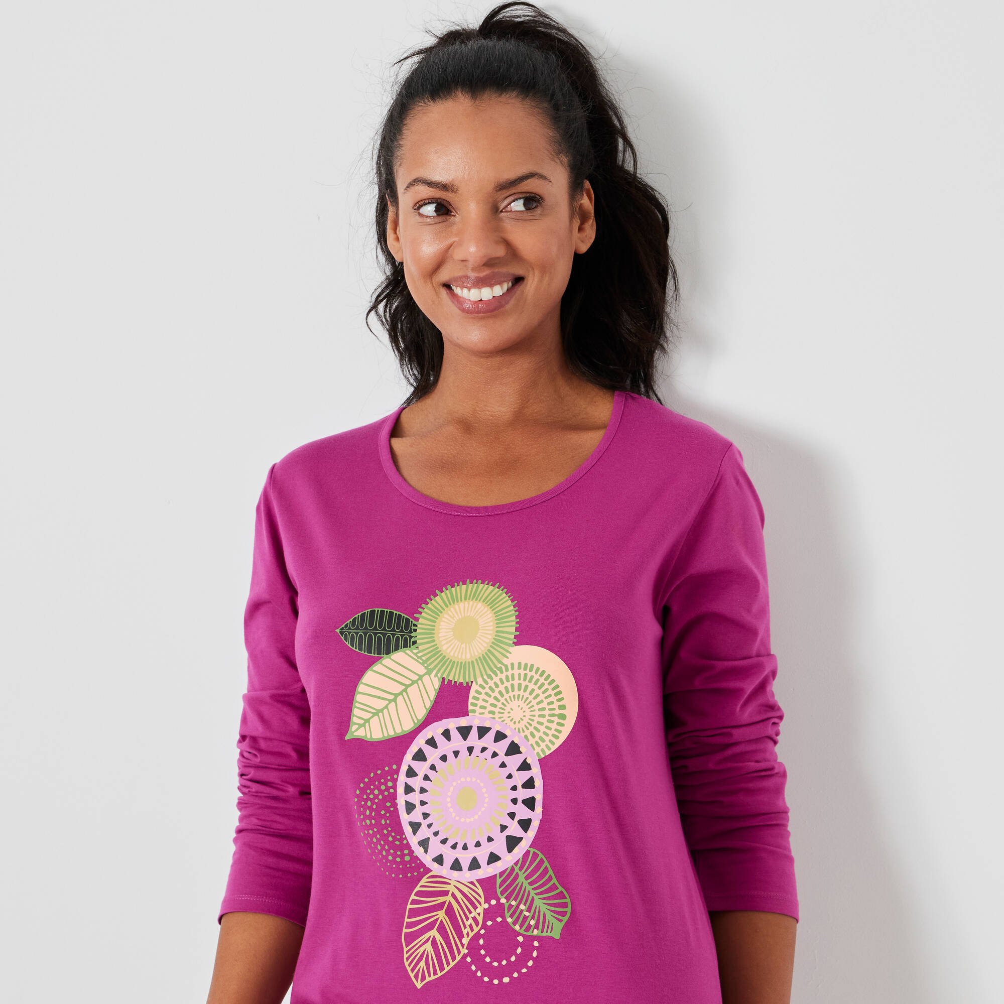 Chemise de nuit longue imprimée rosaces