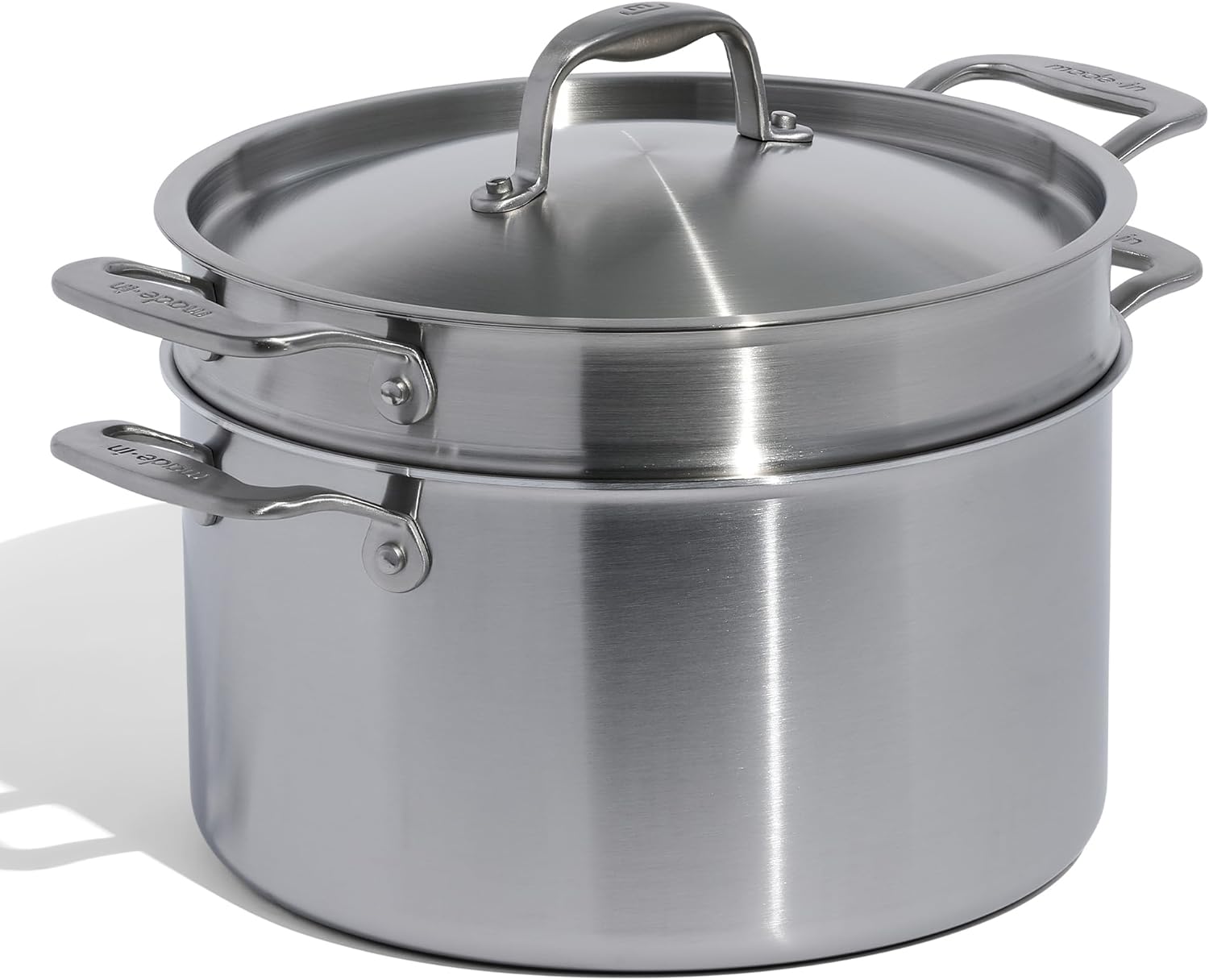 Made In Cookware | 8 Quart Stainless Steel Stock Pot With Lid and Pasta Insert | 5 Ply Stainless Clad | Professional Cookware | Crafted in Italy | Induction Compatible