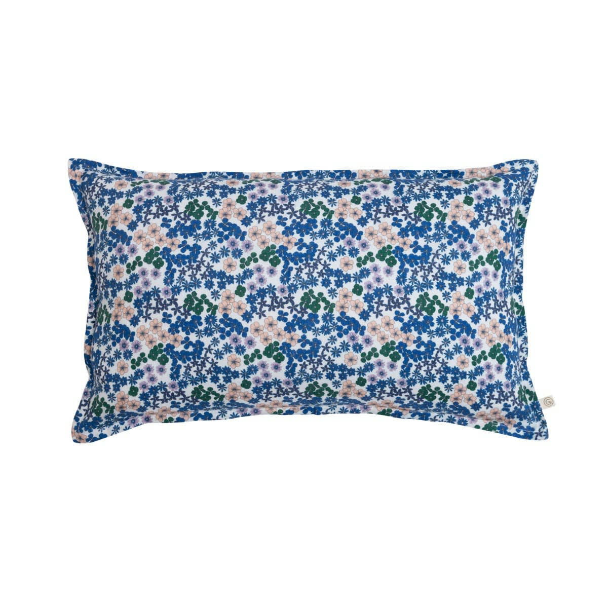 ESCALE - Coussin en lin lavé imprimé flower bleu 30x50