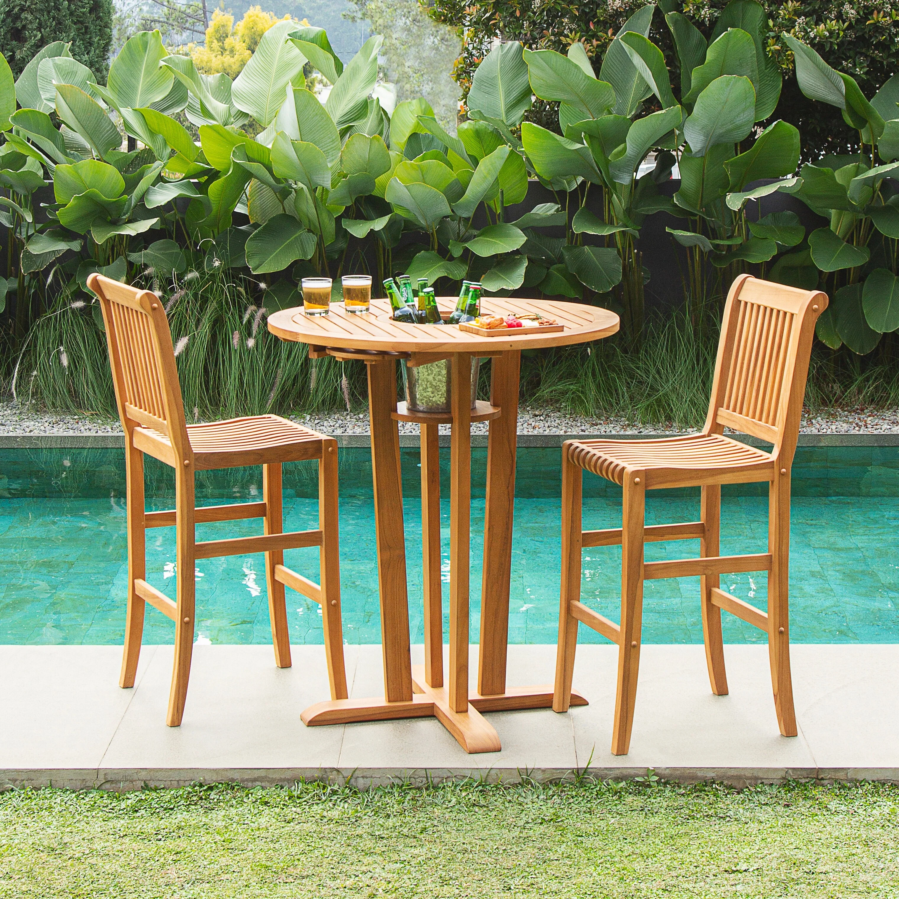 Cambridge Casual Chara 2-Piece Teak wood Bar-height Patio Bistro Chair